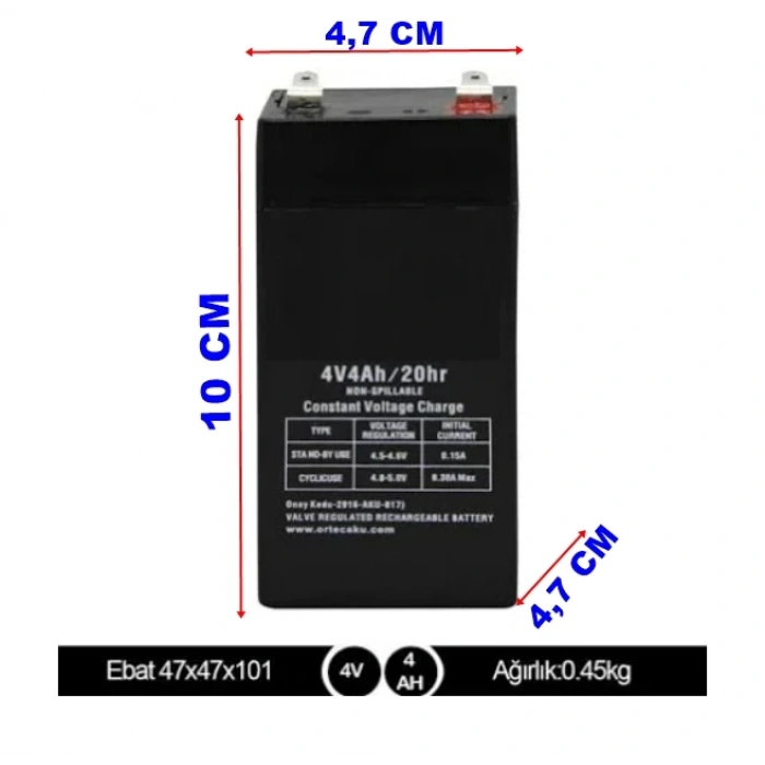 İTHAL 4V 4A Kuru Bakımsız Akü Işıldak ve Fener - Terazi Aküsü (4 Volt 4 Amper 45x45x100mm)