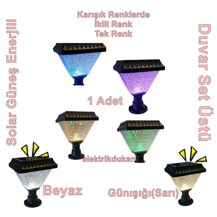 K2 30w  Solar Set Üstü Armatür Güneş Enerjili Şarjlı Beyaz Günışığı RGB Radar Sensörlü Kumandalı 6500k-3500k-RGB