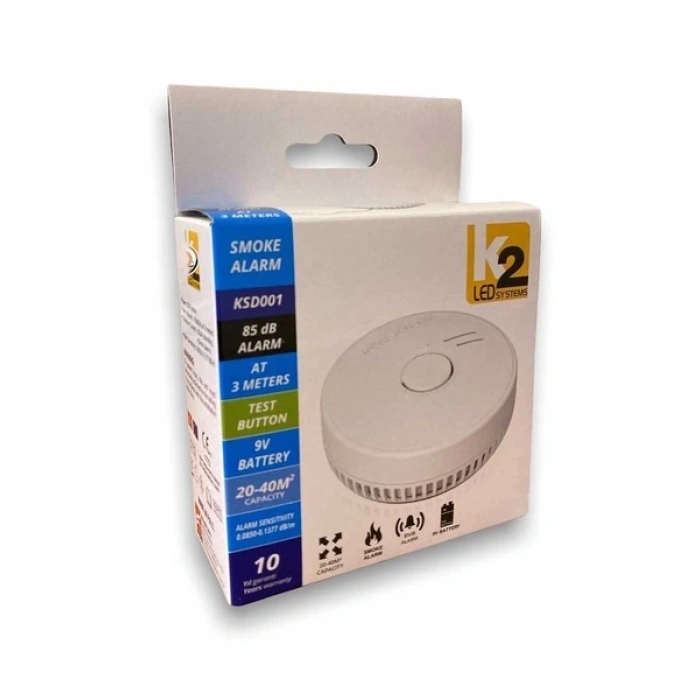 K2 Duman Dedektörü 9v Pil Dahil 85dB 20-40 Metrekare Kapasiteli