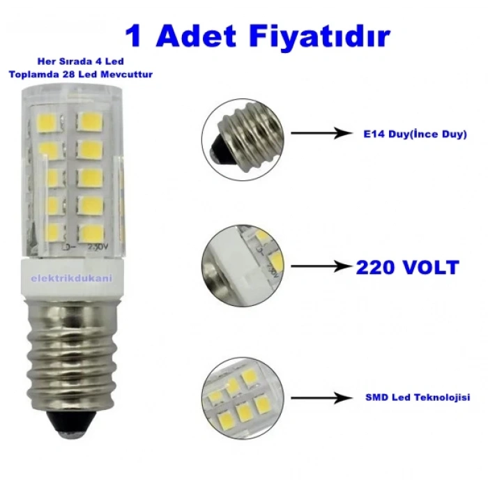 K2 E-14 2.5w Mısır Led Ampul GÜNIŞIĞI 3000k (İnce Duy Buz Dolabı Ampulu Gün Işığı Sarı Işık)