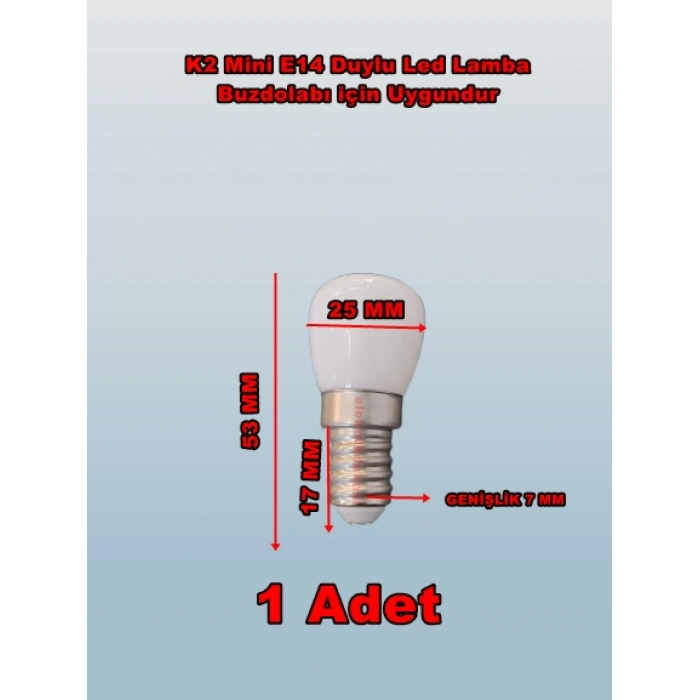 K2 E-14 2W Led Ampul Beyaz 6500k (İnce Duylu Buzdolabı Ampulü)
