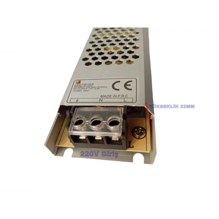 K2 Süper Slim 12v 12.5A Dc Şerit Led Trafosu 150w IP20 (12 Volt 12 Amper 12mt ye Kadar Kullanım İçin Uygundur)