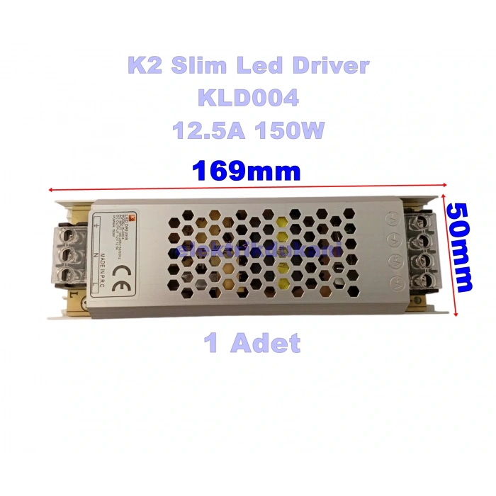 K2 Süper Slim 12v 12.5A Dc Şerit Led Trafosu 150w IP20 (12 Volt 12 Amper 12mt ye Kadar Kullanım İçin Uygundur)