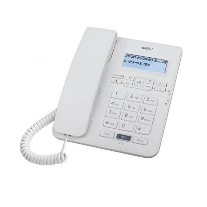 KAREL Masa Üstü Kablolu Ahizeli Hafızalı Ekranlı Telefon BEYAZ (Arayan Numarayı Gösterme Özelliği)