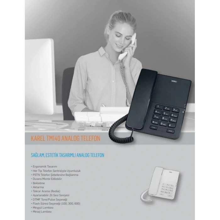 KAREL Masa Üstü Kablolu Ahizeli Telefon BEYAZ (Ekransız)