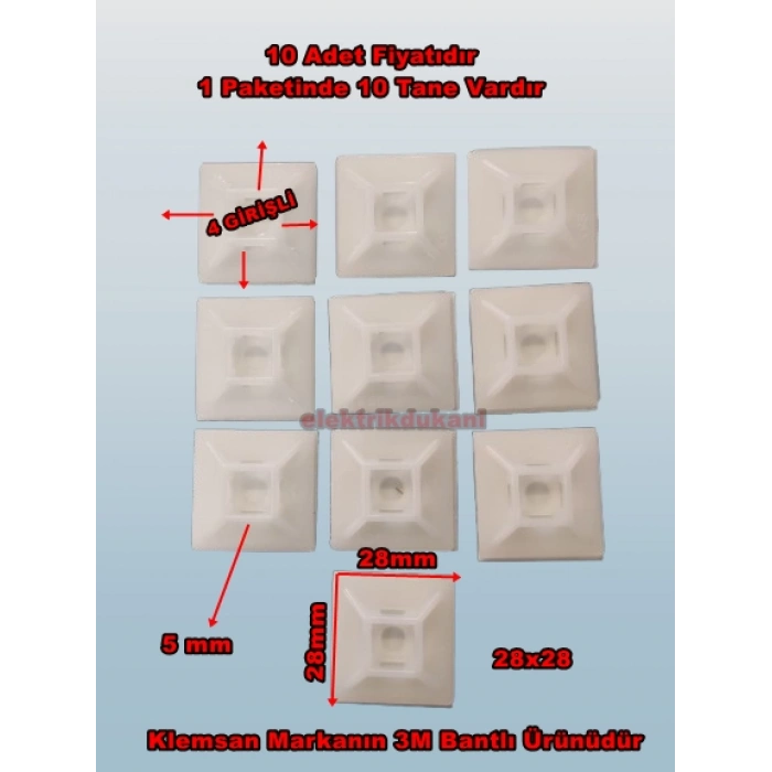 KLEMSAN Yapışkan Kare Kroşe 28x28 BEYAZ (10 Adet)