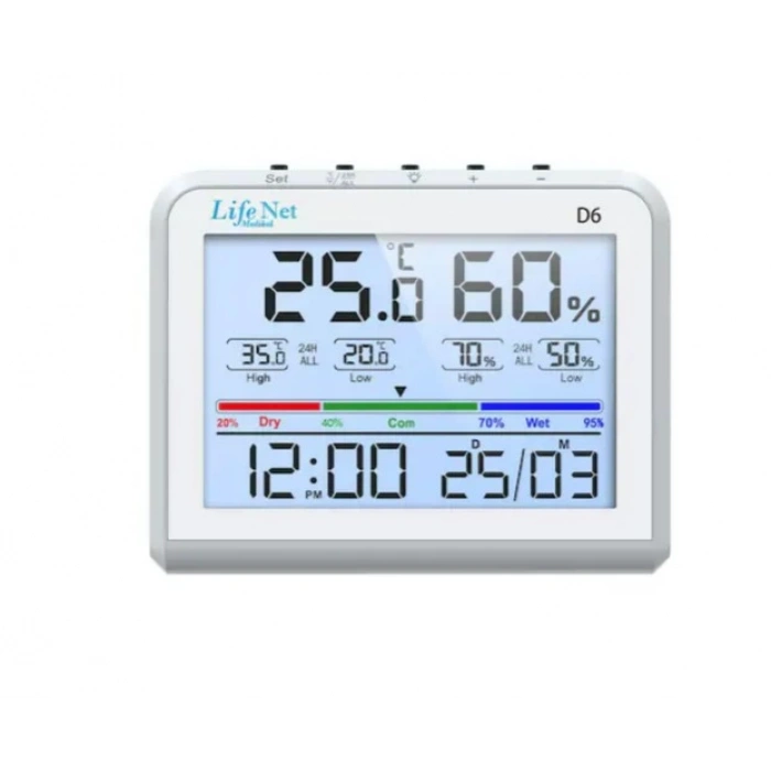 LİFE NET Dijital Isı ve Nem Ölçme Termometre Saat & Tarihli Renkli Ekran