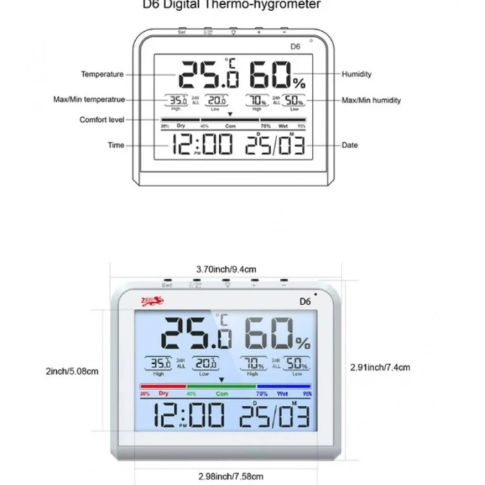 LİFE NET Dijital Isı ve Nem Ölçme Termometre Saat & Tarihli Renkli Ekran
