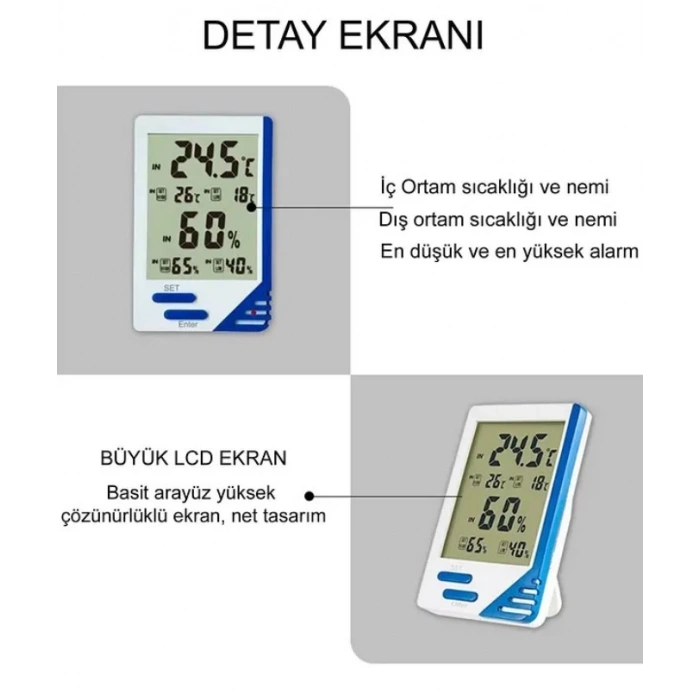 LİFE NET İç ve Dış Ortam Dijital Isı ve Nem Ölçebilen Termometre (Termokulplu)