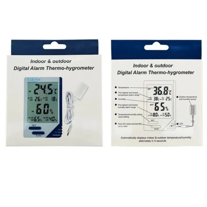 LİFE NET İç ve Dış Ortam Dijital Isı ve Nem Ölçebilen Termometre (Termokulplu)