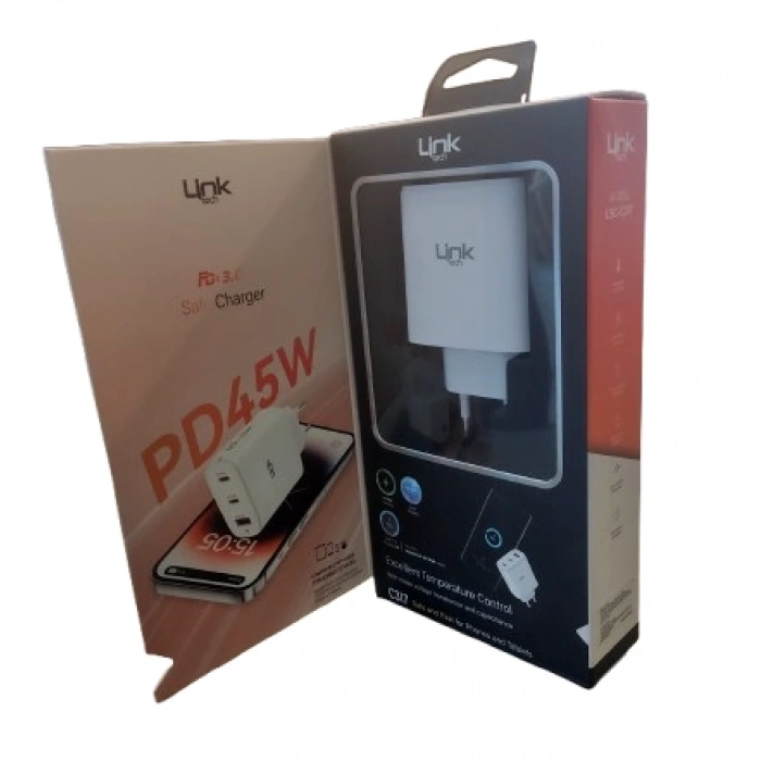 LİNKTECH 45w USB + USB-C (TYPE-C) Süper Hızlı Şarj Aleti Adaptörü Orjinal Muadil Ürün