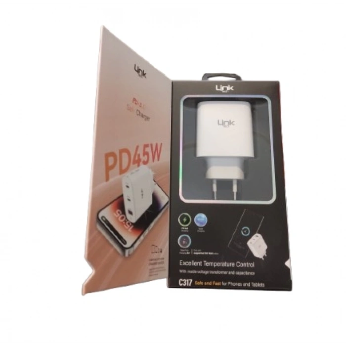 LİNKTECH 45w USB + USB-C (TYPE-C) Süper Hızlı Şarj Aleti Adaptörü Orjinal Muadil Ürün
