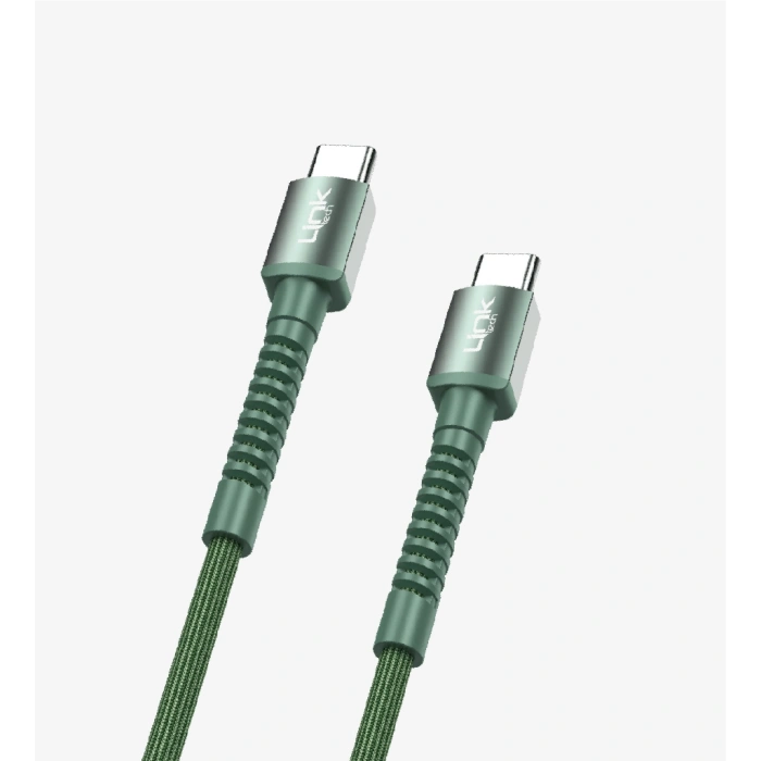 LİNKtech TYPE-C / TYPE-C 1m İp Örgülü Şarj Data Kablosu 60W 3A Siyah/Beyaz (USB-C / USB-C)