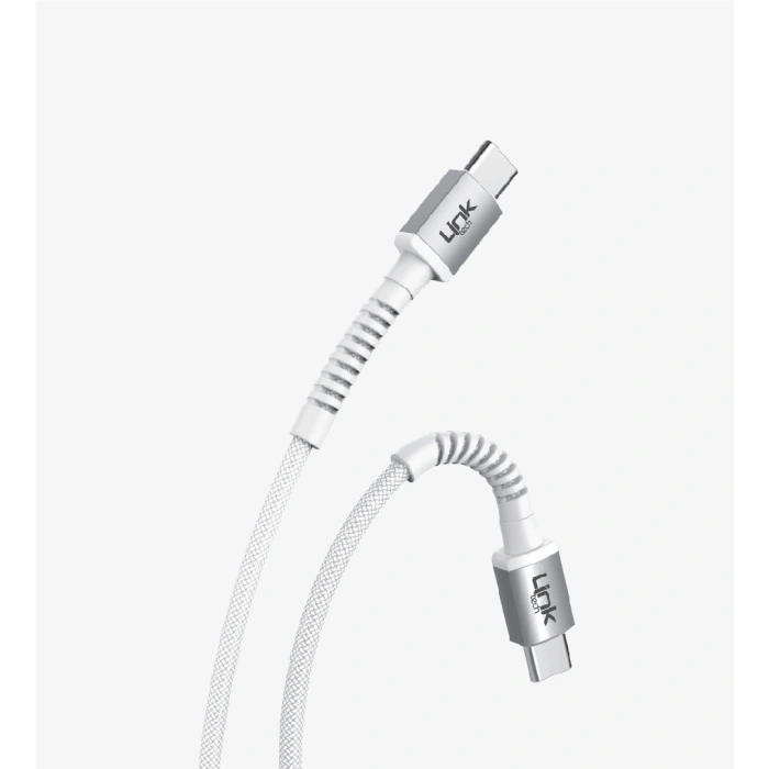 LİNKtech TYPE-C / TYPE-C 1m İp Örgülü Şarj Data Kablosu 60W 3A Siyah/Beyaz (USB-C / USB-C)
