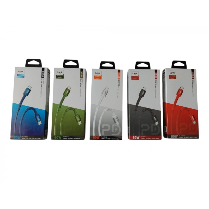 LİNKtech TYPE-C / TYPE-C 1m İp Örgülü Şarj Data Kablosu 60W 3A Siyah/Beyaz (USB-C / USB-C)