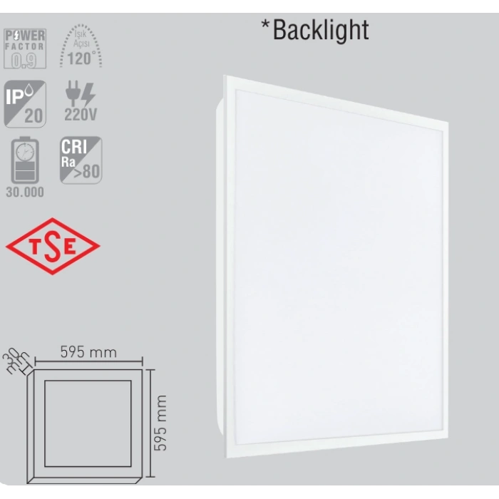 LUSTER BACKLİGHT 48W 60X60 LED PANEL ILIK BEYAZ 4000K