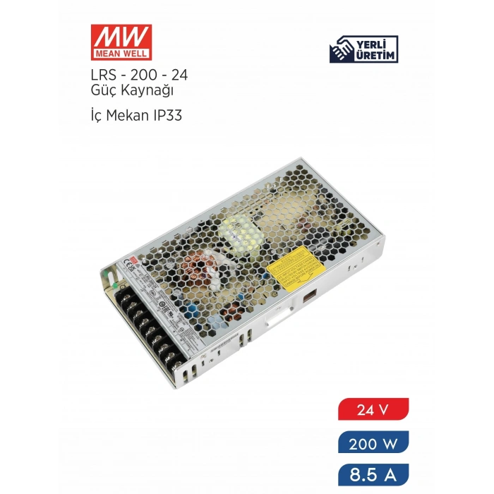 MEANWELL 24V 8,8A ADAPTÖR METAL DELİKLİ KASA 211W IP20