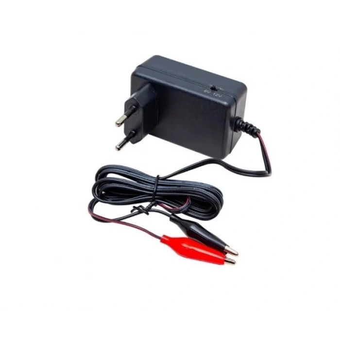 MERVESAN 6v / 12v 1A Akü Şarj Adaptörü 5.5x2.5mm Jaklı + Maşa Kıskaçlı (6 Volt 12 Volt 1 Amper 1000mA)