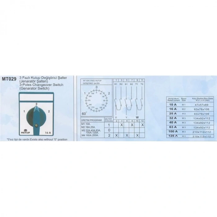 METOP 1x40A Bir Fazlı Monofaze Kutup Değiştirici Pako Şalter(1-0-2) Jeneratör Şalteri