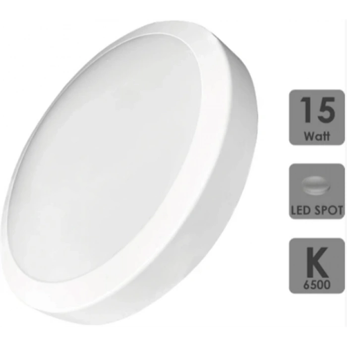 LED 15W Glop Armatür Beyaz Işık BEYAZ Kasa 6500k Sıva Üstü IP20