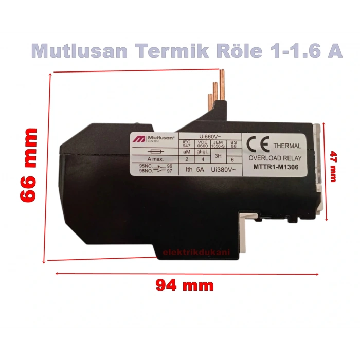 MUTLUSAN 1~1.6A Termik Röle (1.6 Amper Motor Koruma Termiği)