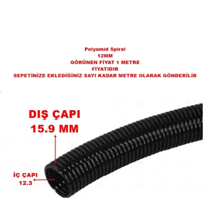 MUTLUSAN 12mm Polyamid Spiral Boru Plastik SİYAH (UV Dayanımlı)