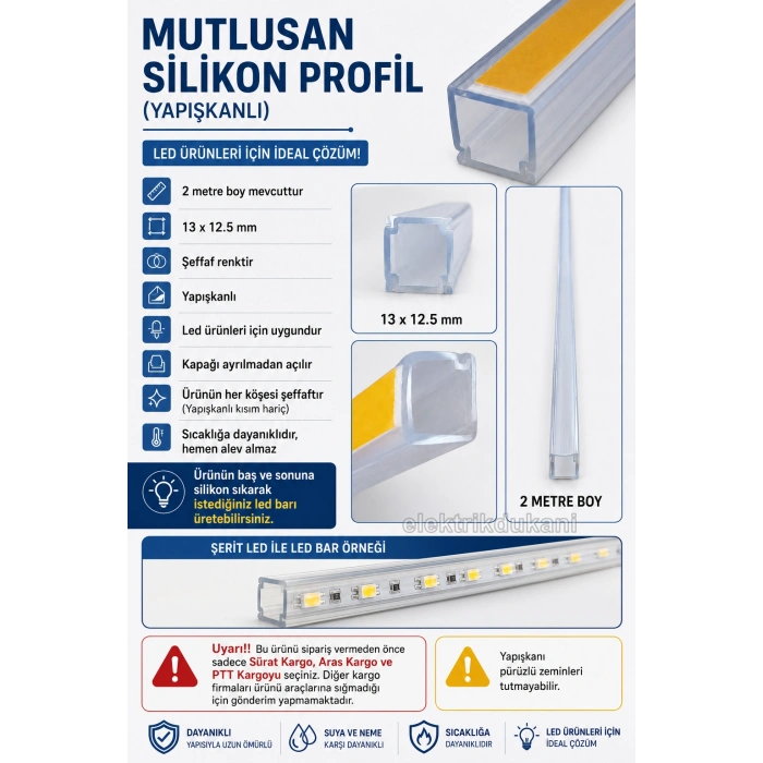 MUTLUSAN 13x12.5 Şeffaf Yapışkanlı Kablo Kanalı Şerit Led İçin Plastik Kanal