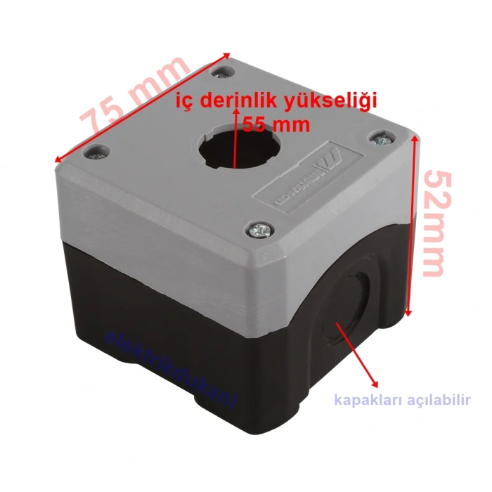 MUTLUSAN 1li Boş Buton Kutusu Gri/Siyah Eurobox (Etanj Tekli Buton Kutusu)