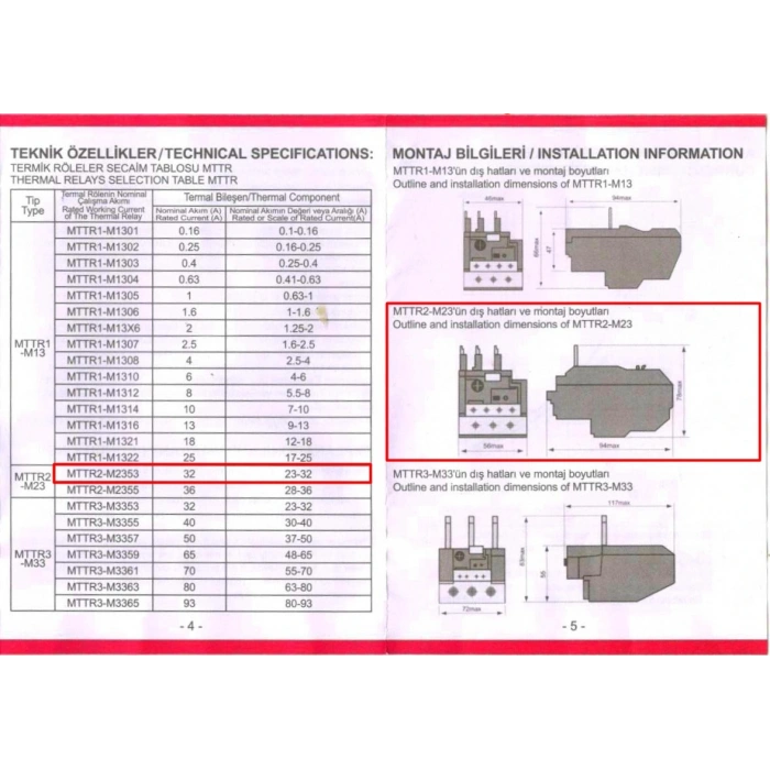 MUTLUSAN 23~32A Termik Röle (32 Amper Motor Koruma Termiği)