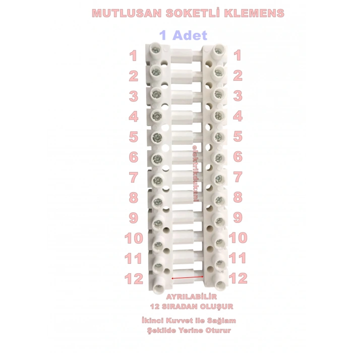 MUTLUSAN 2.5-4mm 12li Geçmeli Plastik Sıra Klemens Beyaz 850?C Alev Yaymayan H.F.