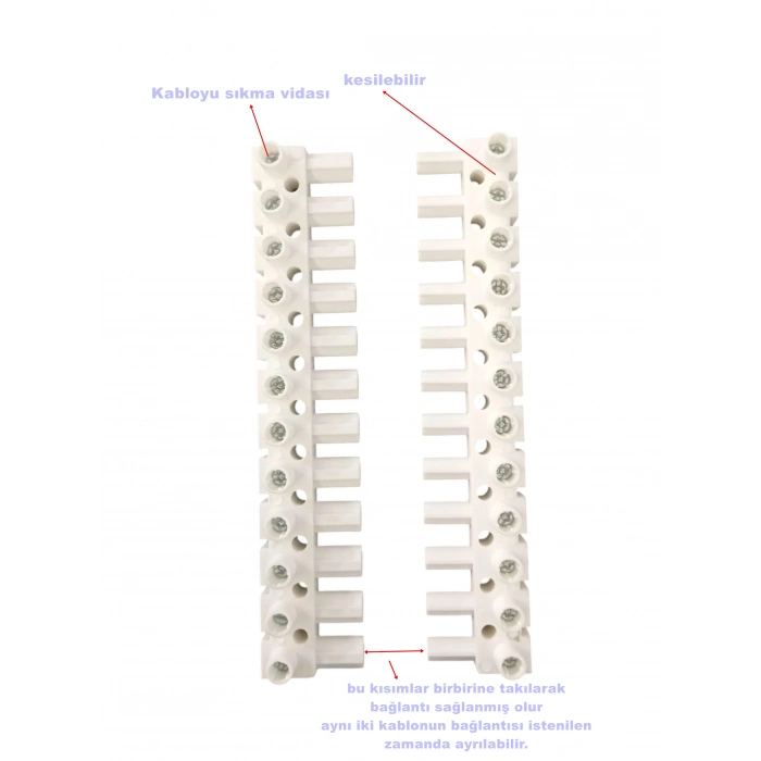 MUTLUSAN 2.5-4mm 12li Geçmeli Plastik Sıra Klemens Beyaz 850?C Alev Yaymayan H.F.