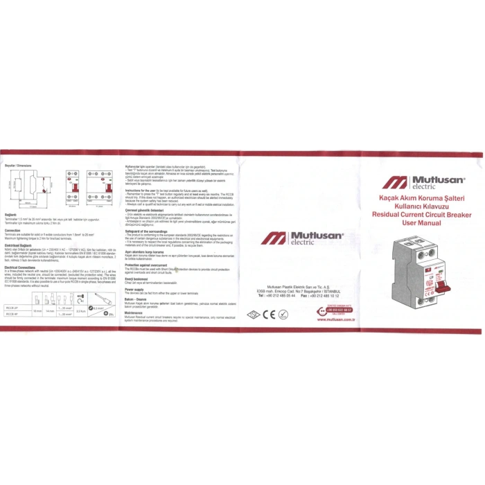 MUTLUSAN 2x40A 30mA AC Tip 1 Faz Monofaze Kaçak Koruma Rolesi