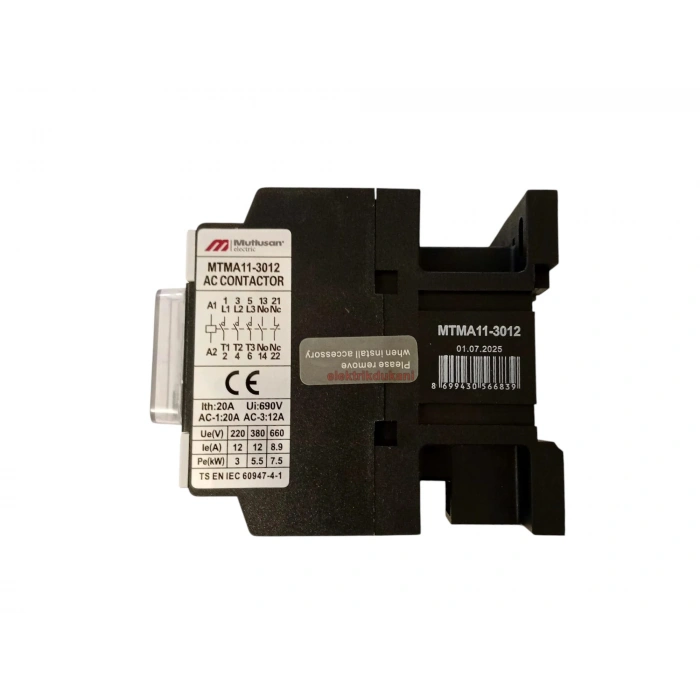 MUTLUSAN 3P 12A 5.5KW AC Kontaktör 220v 1NO+1NC (12 Amper 220 Volt 1 Açık 1 Kapalı Kontak Trifaze Kontaktör)