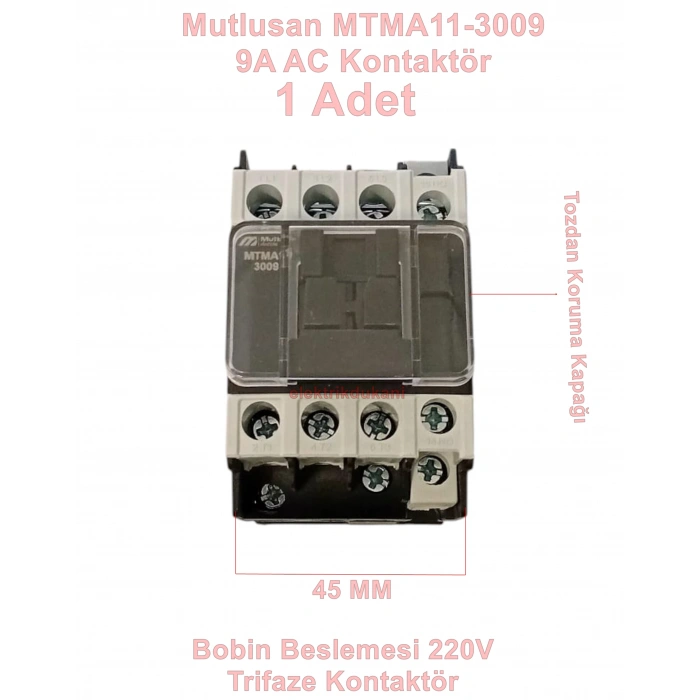 MUTLUSAN 3P 9A 4KW AC Kontaktör 220v 1NO+1NC (9 Amper 220 Volt 1 Açık 1 Kapalı Kontak Trifaze Kontaktör)