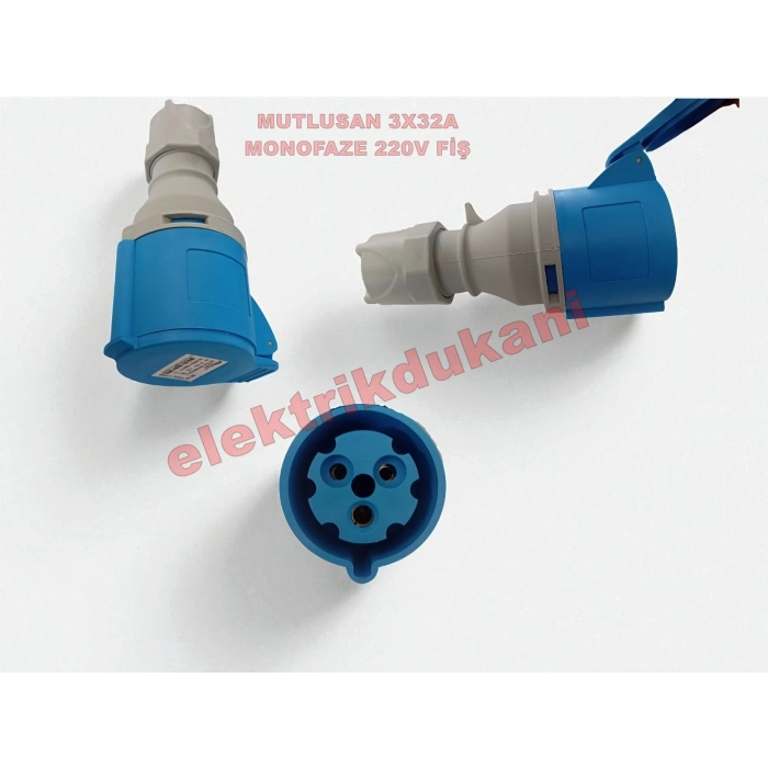 MUTLUSAN 3x32A CEE Norm Monofaze Seyyar Uzatma Prizi 2P+T IP44 (MUT-320 220v Volt Sanayi Tip Dişi Fiş)