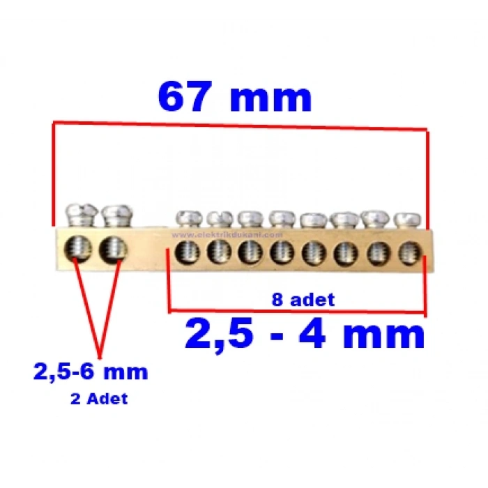 MUTLUSAN 8+2 10lu Ayaksız Delikli Nötür ve Topraklama Klemensi (Papuçsuz)
