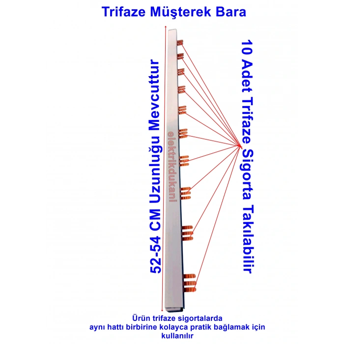 MUTLUSAN İğne Tip Trifaze Müşterek Otomat Barası 10 Modül 52Cm