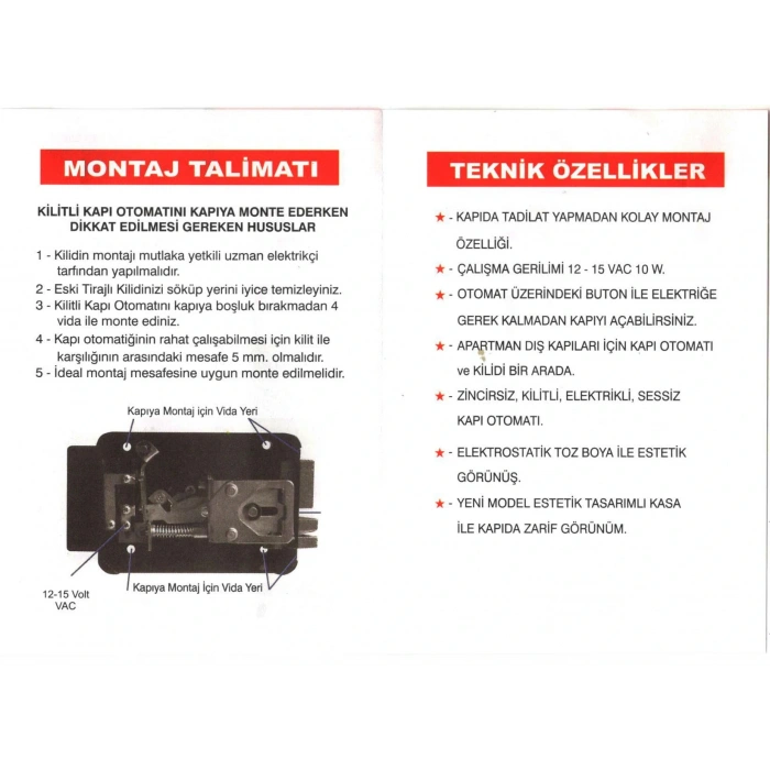 MUTLUSAN Kilitli Kapı Otomatiği 12v Bilyeli (Mekanik Butonlu)