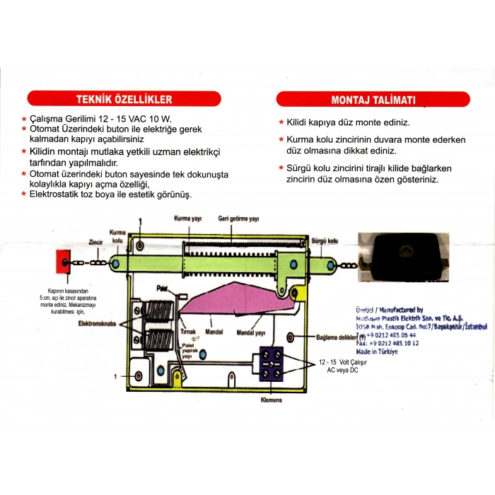 MUTLUSAN Zincirli Döküm Kapı Açtırma Otomatiği 12V AC