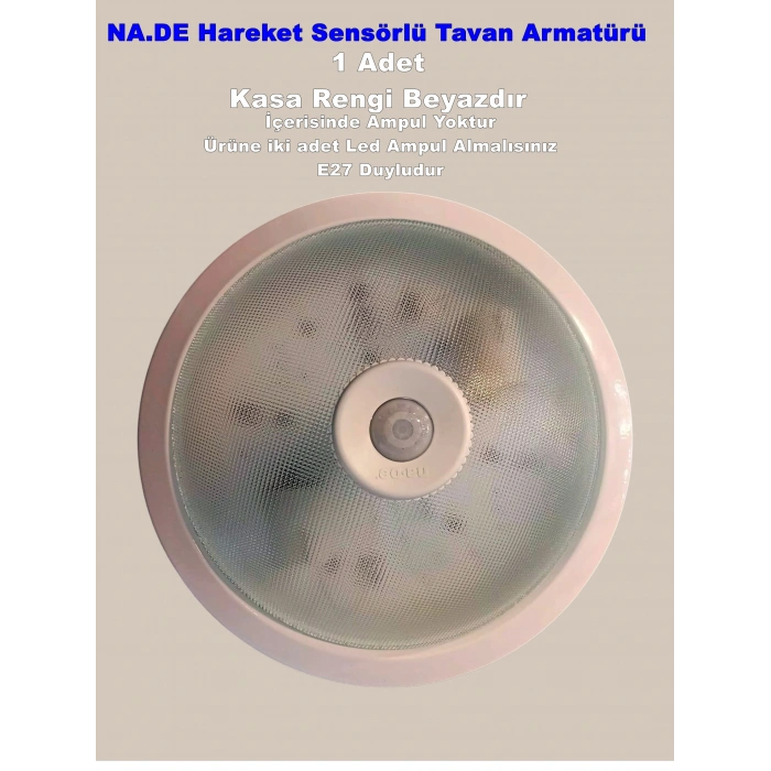 NADE Beyaz E-27x2 Duylu Sensörlü Tavan Glop (Sac Kasa)
