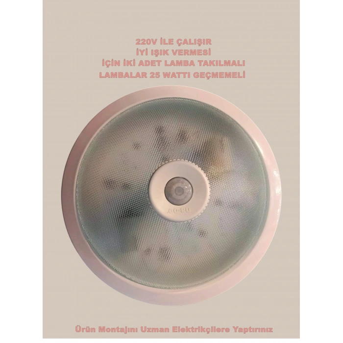 NADE Beyaz E-27x2 Duylu Sensörlü Tavan Glop (Sac Kasa)