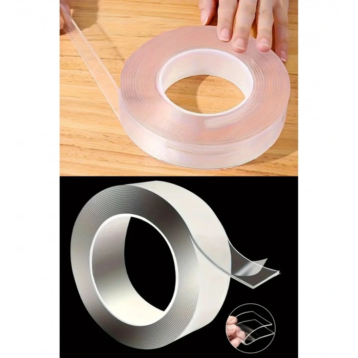 Nano Teknoloji Süper Yapıştırıcı Çift Taraflı Şeffaf Bant 1mm x 20mm x 3metre