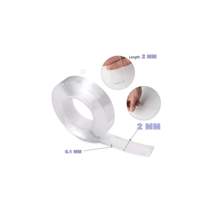 Nano Teknoloji Süper Yapıştırıcı Çift Taraflı Şeffaf Bant 1mm x 20mm x 3metre