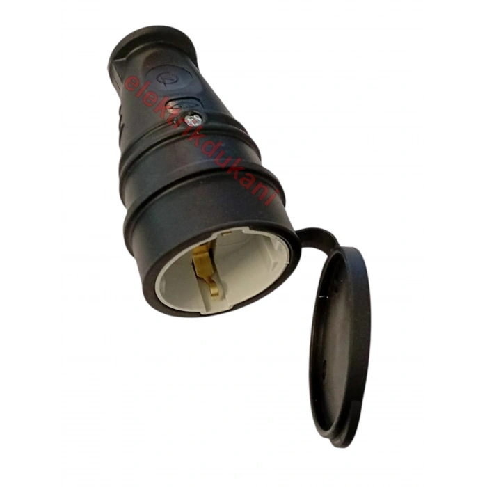 NEAD 1x16A Kapaklı Kauçuk Seyyar Uzatma Topraklı Dişi Fiş Siyah