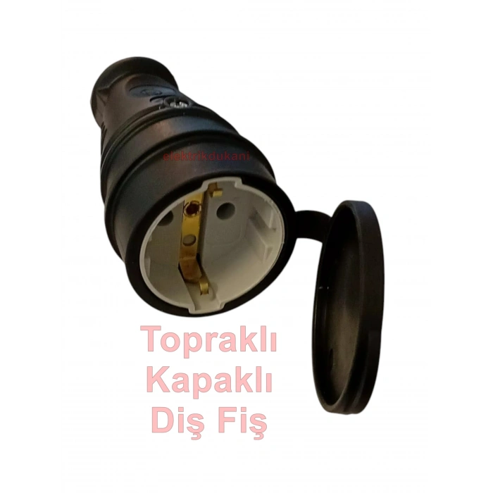 NEAD 1x16A Kapaklı Kauçuk Seyyar Uzatma Topraklı Dişi Fiş Siyah