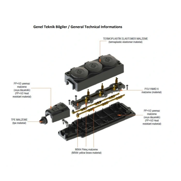 NEAD 1x16A Seyyar Üçlü Kauçuk Grup Priz Kapaklı 220v IP54
