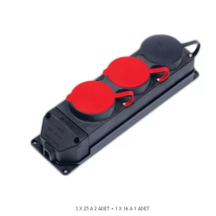 NEAD 2 Trifaze 1 Monofaze Kauçuk Seyyar Üçlü Kapaklı Grup Priz IP44