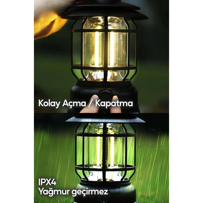 Nostalji Badem Ledli Kamp Feneri Şarjlı Beyaz Işık
