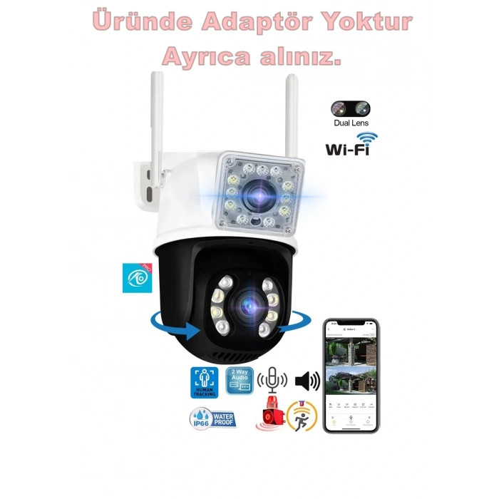 O-KAM Pro 3012 Wi-Fi PTZ İki Kameralı 360? İç ve Dış Mekan Akıllı Kamera 3MP - 5MP IP66 (1 Hareketli 1 Sabit Wifi li)