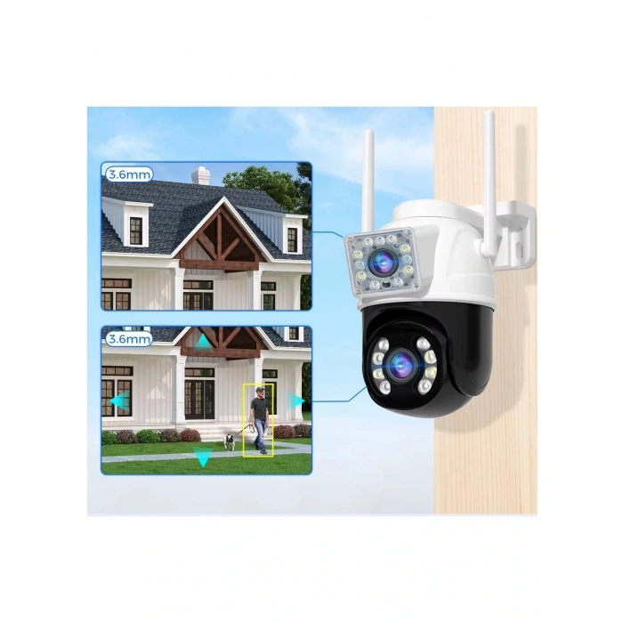 O-KAM Pro 3012 Wi-Fi PTZ İki Kameralı 360? İç ve Dış Mekan Akıllı Kamera 3MP - 5MP IP66 (1 Hareketli 1 Sabit Wifi li)